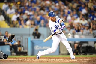 Los Angeles Dodgers player Justin Turner during a 2019 regular season game.