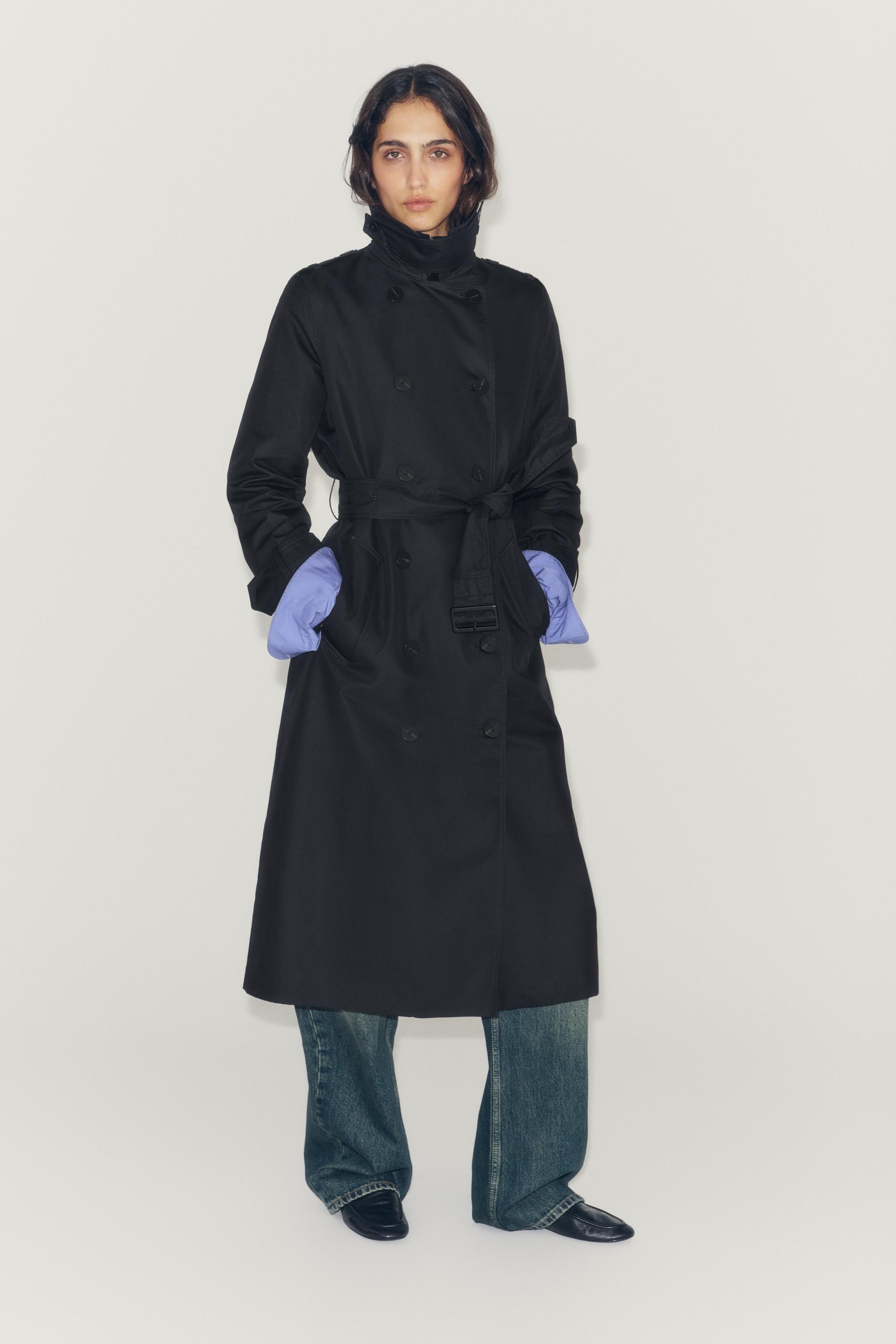 Zw Collection Water-Repellent Belted Trench Coat - Black - Xs