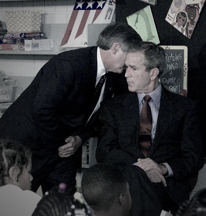 President Bush is notified of attack on the Twin Towers.