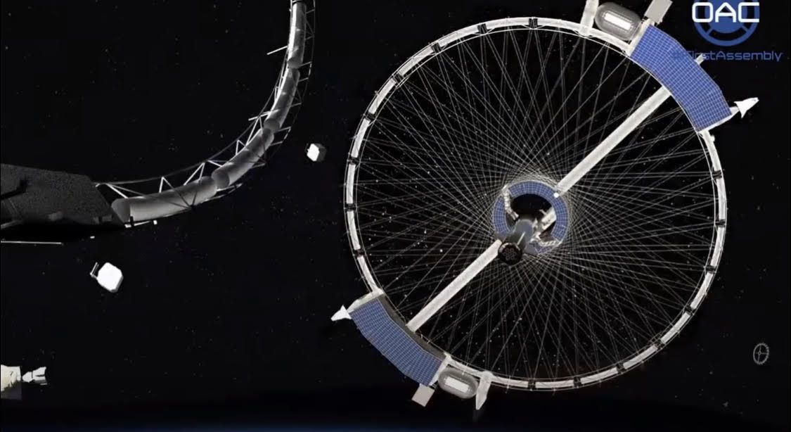 A visualization of the rotating Voyager Station, which will support scientific experiments and also function as a &quot;space hotel&quot; for tourists. 