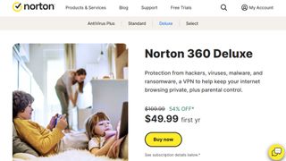 Norton 360 Deluxe website screenshot