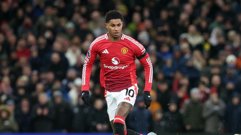 Manchester United&#039;s Marcus Rashford dribbles the ball upfield ahead of the Viktoria Plezn vs Man Utd live stream in the Europa League