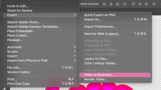 A screenshot of an option in Photoshop to export paths to Illustrator.
