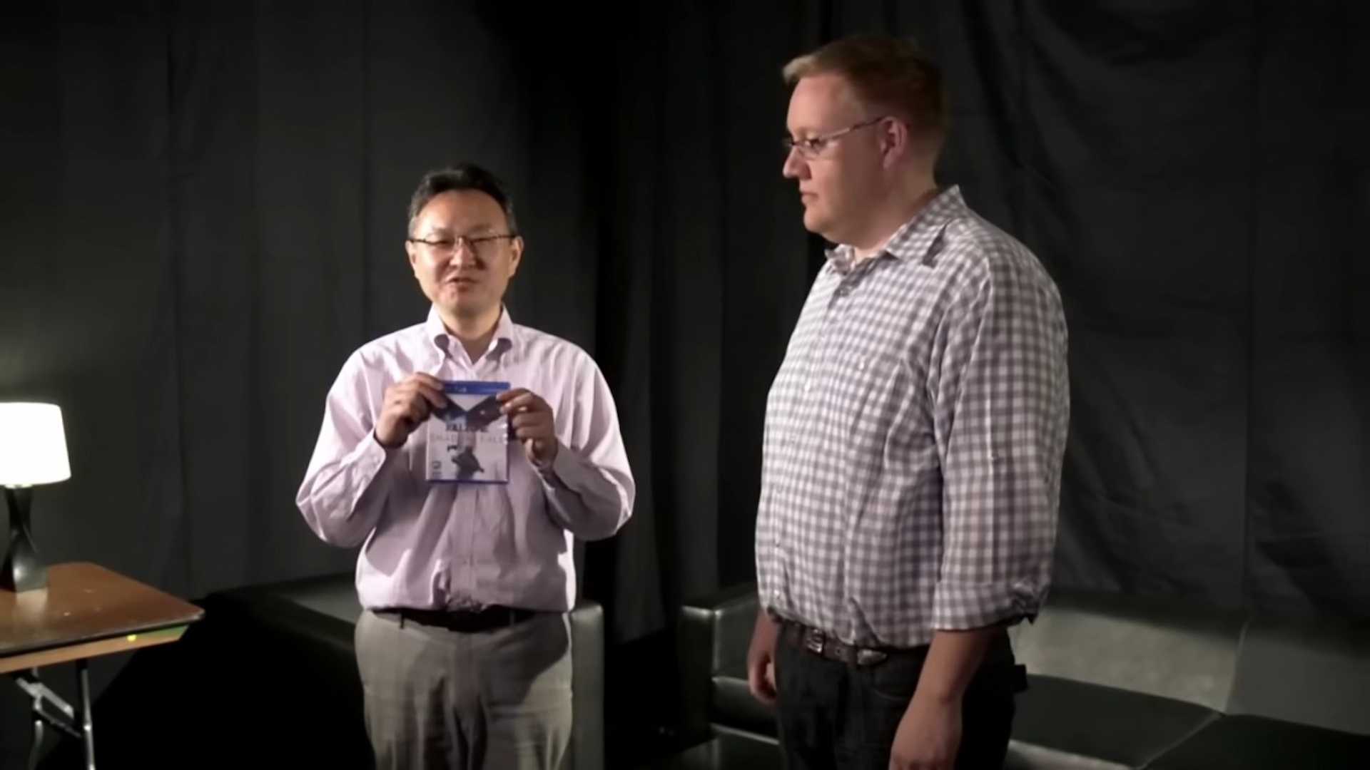 Shuhei Yoshida and Adam Boyes share a game in Sony instructional video