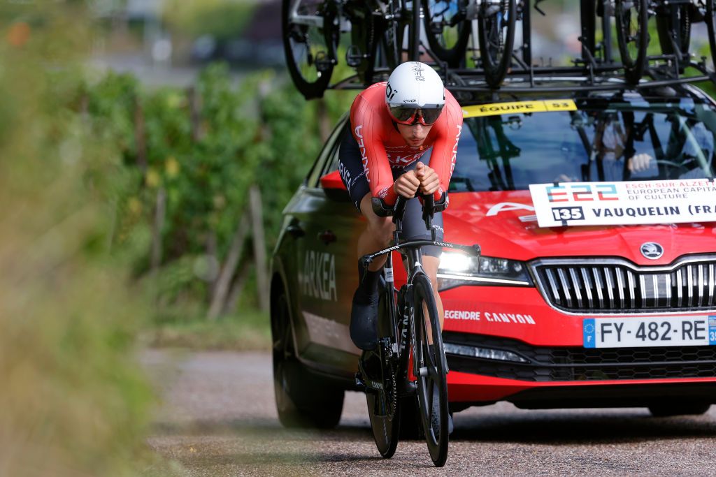 REMICH LUXEMBOURG SEPTEMBER 16 Kevin Vauquelin of France and Team Arka Samsic sprints during the 82nd Skoda Tour Luxembourg 2022 Stage 4 a 261km individual time trial stage from Remich to Remich on September 16 2022 in Remich Luxembourg Photo by Bas CzerwinskiGetty Images