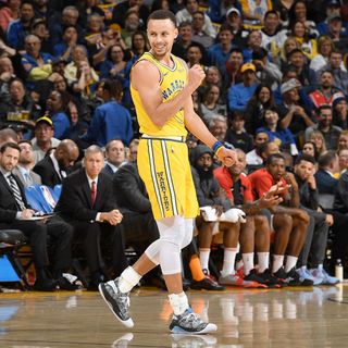 Stephen Curry wore the "Moon Landing" sneakers during a Jan. 3, 2019 Golden State Warriors game versus the Houston Rockets.