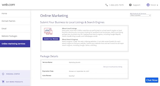 Web.com's webpage discussing its marketing tools