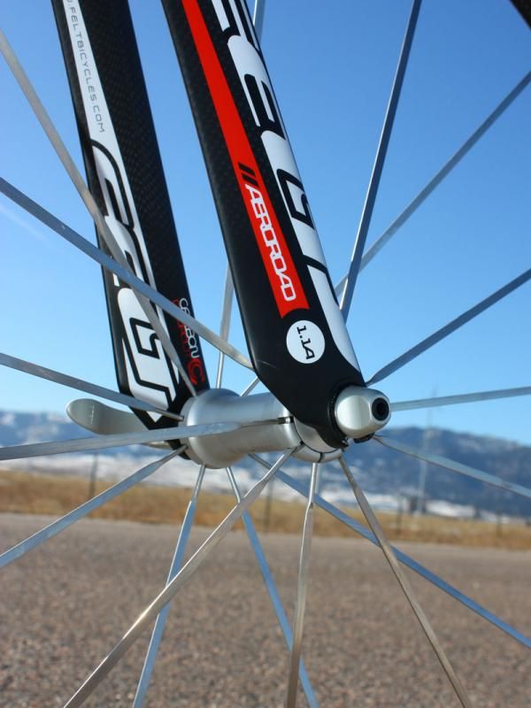 The fork blades flare in depth just before terminating at the tips