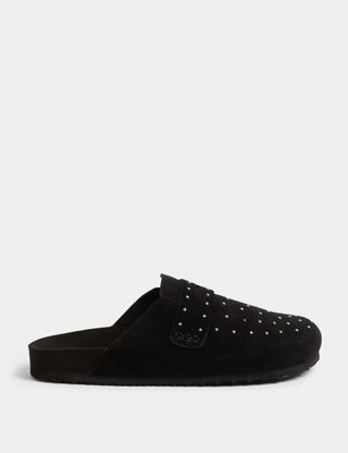 Suede Slip on Studded Flat Clogs