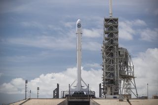 A SpaceX Falcon 9 rocket carrying the classified NROL-76 satellite for the U.S. National Reconnaissance Office stands atop the historic Launch Pad 39-A at NASA's Kennedy Space Center in Cape Canaveral, Florida ahead of a May 1, 2017 launch.