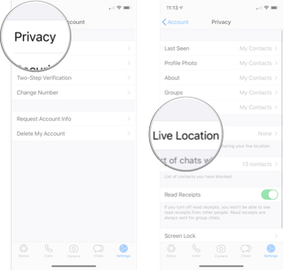 WhatsApp Live Location Settings: Tap privacy and the tap live location.