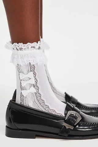 Mini Bow Sheer Ruffle Crew Socks