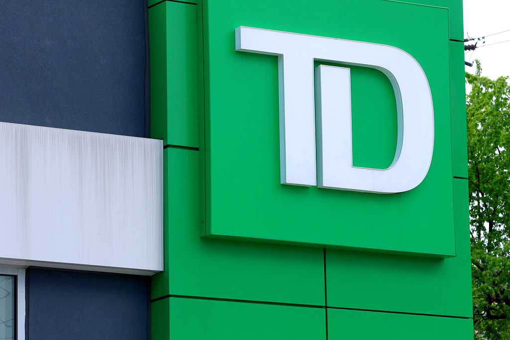 Signage for a TD Bank location in Brampton, Ontario, on May 27, 2026.