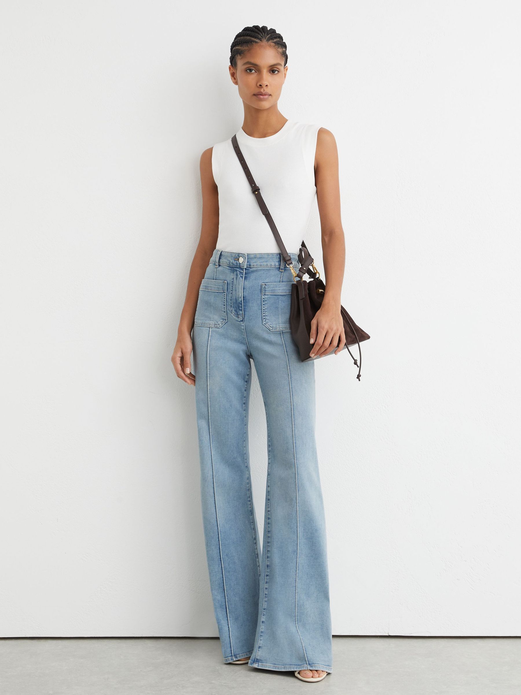 Reiss White Trudy Fine-Rib Ruched Vest Top - Size X-Small