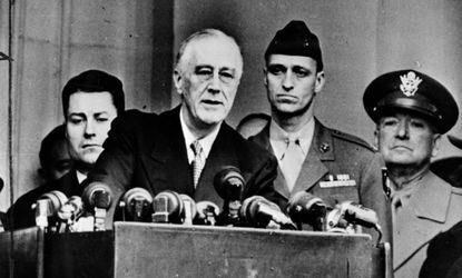 President Roosevelt speaks during his fourth inauguration ceremony on Jan. 21, 1945, less than three months before his death.