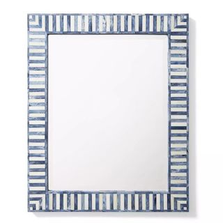 Blue and white striped wall mirror