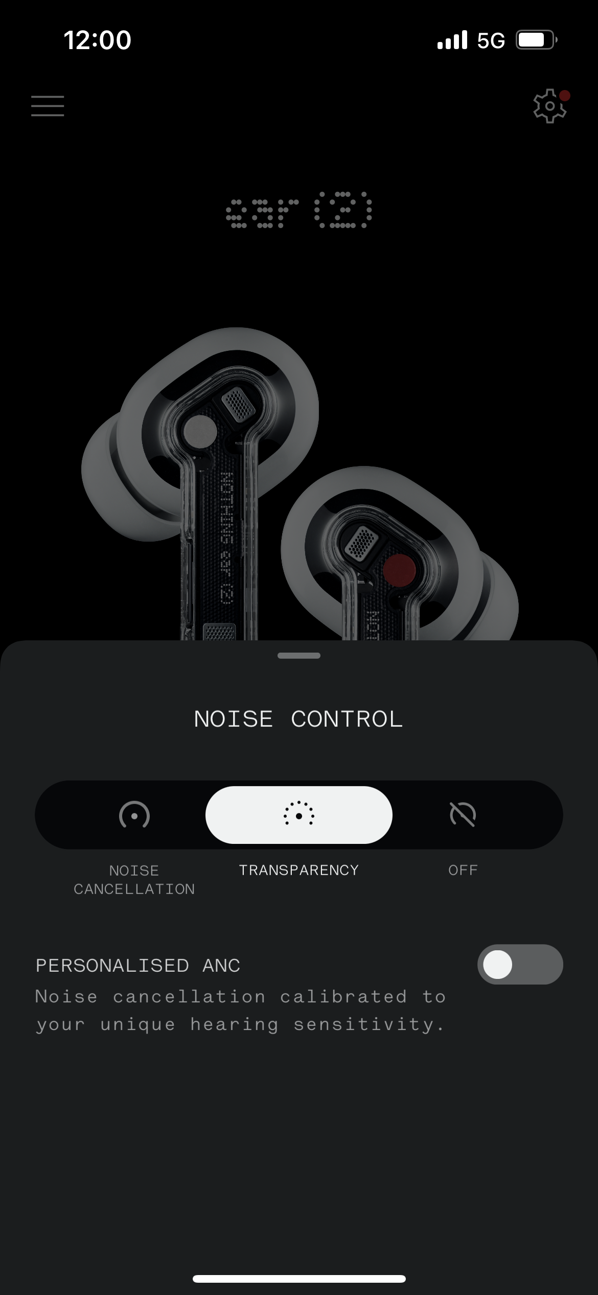 Screenshots of the sound profiles in the Nothing X app