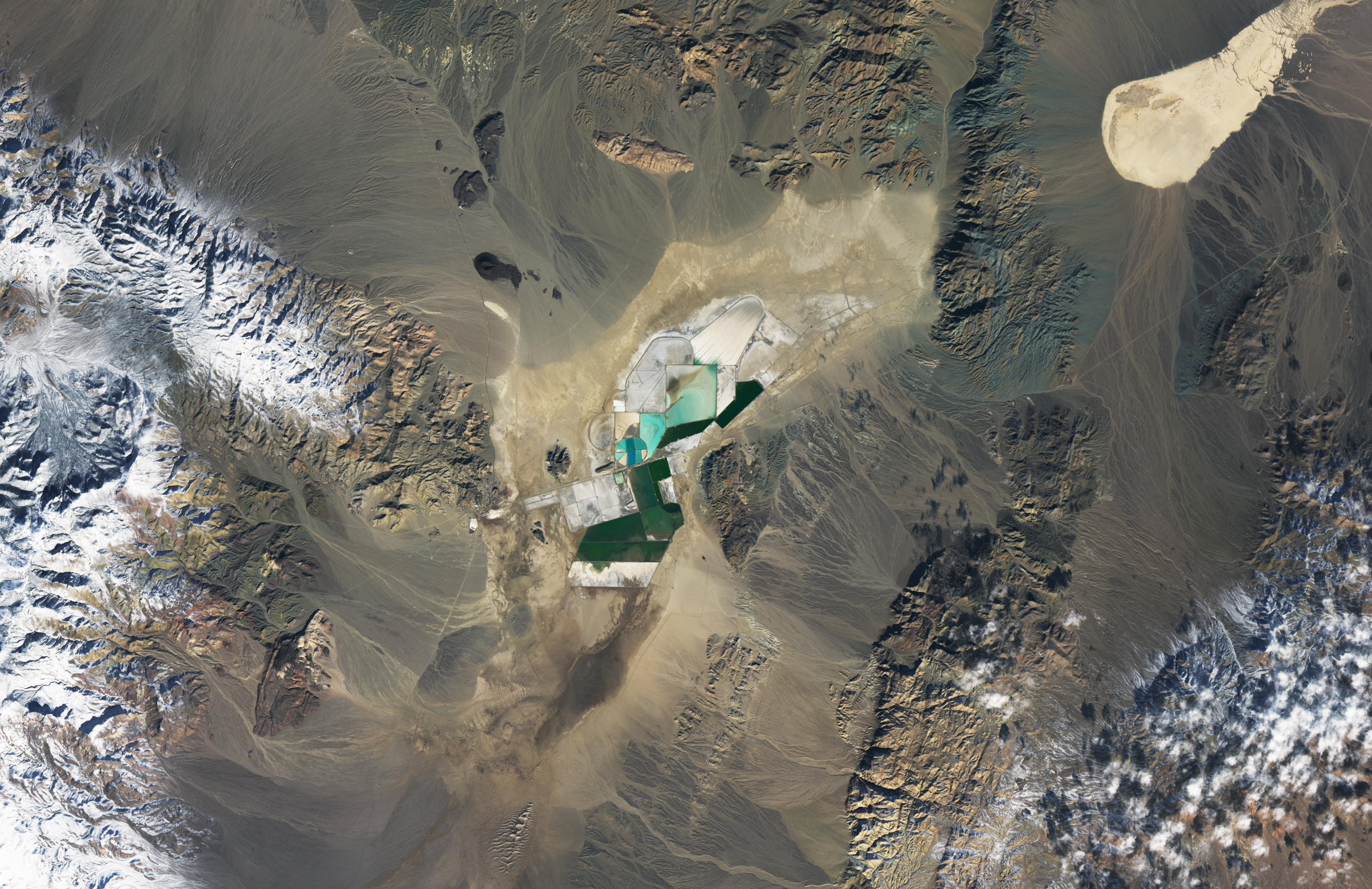 Satellite image of a lithium extraction facility in Clayton Valley, Nevada.