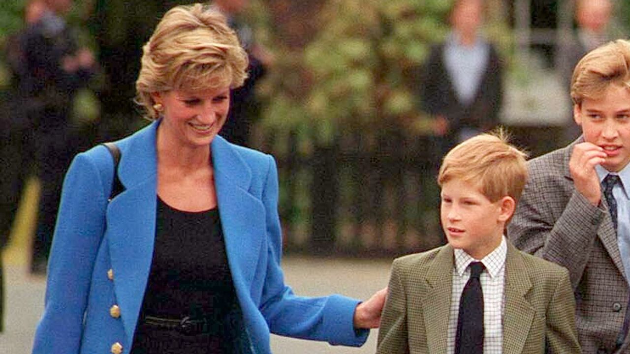 Diana, Princess of Wales and Prince Harry on the day he joined Eton in September 1995