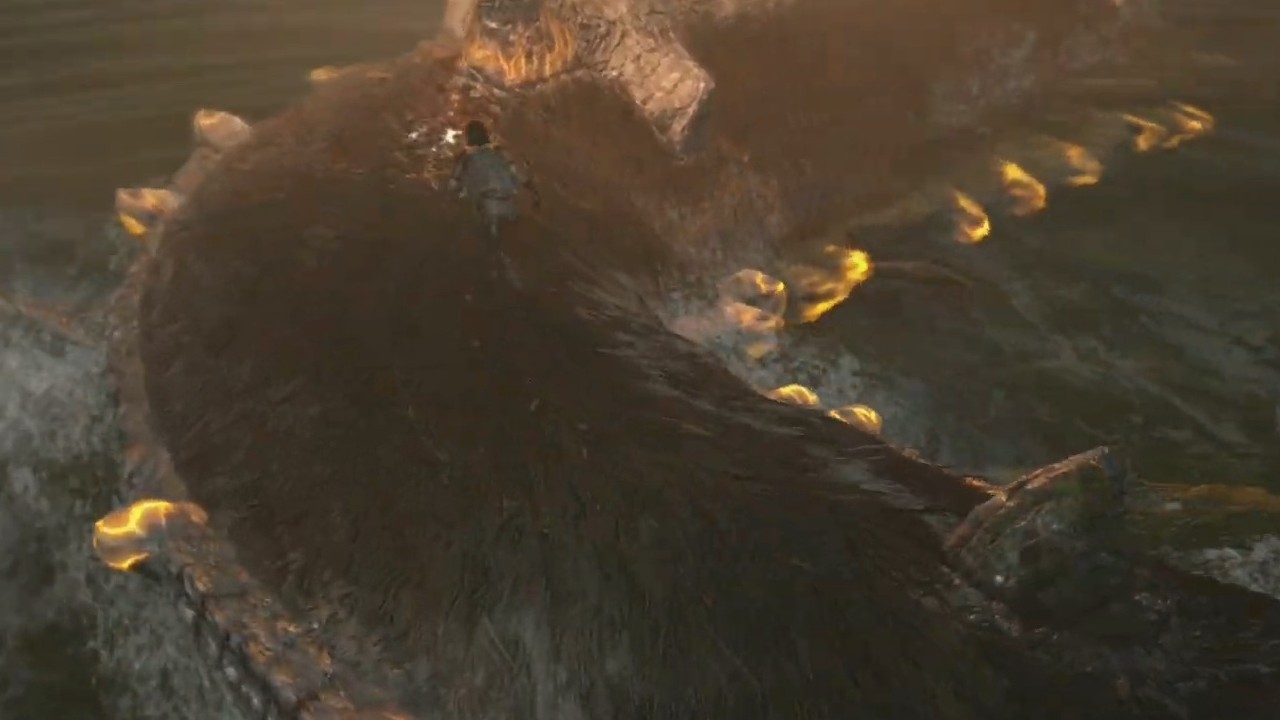 Wander running on the back of the seventh colossus, Hydrus