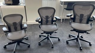 Aeron, the best Herman Miller chair, in three different sizes, photographed the Herman Miller office
