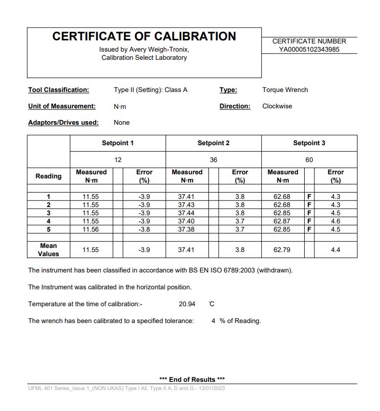 Calibration certificate