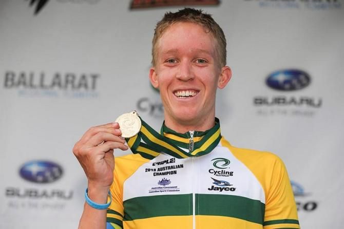 Cameron Meyer in the green and gold jersey.