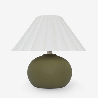 table lamp with green base and white shade