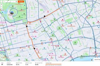 A map showing a bike route in London generated by Strava