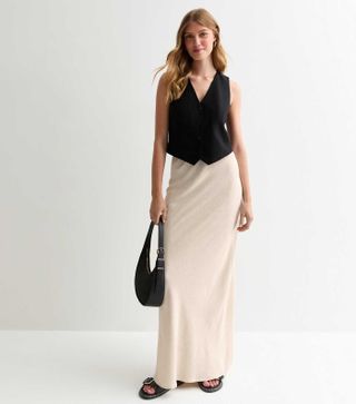 New Look, Tall Stone Linen-Look Maxi Skirt