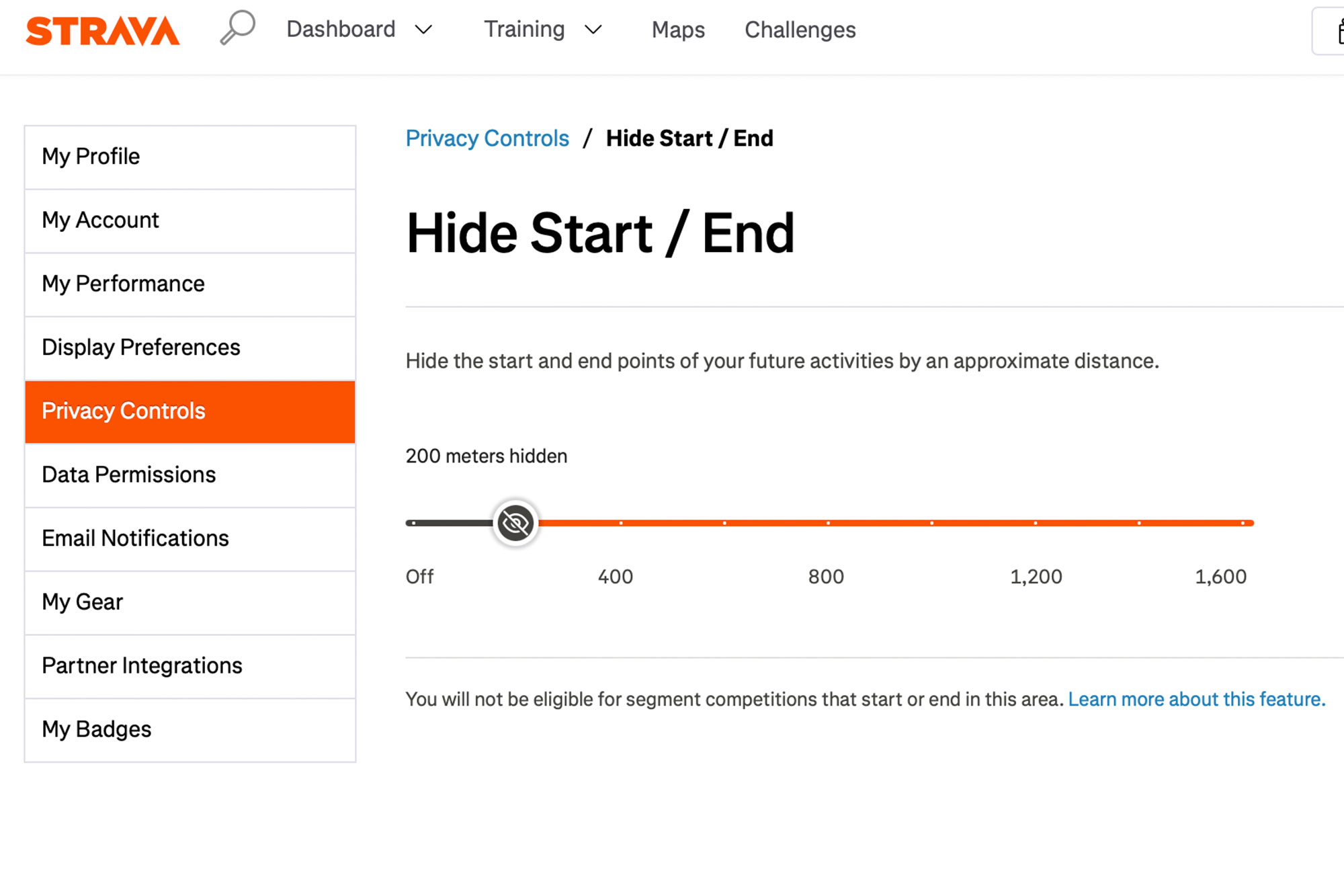 Strava privacy Hide Start / End settings