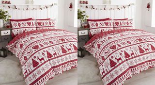 Reversible red and white Christmas bedding set from Wayfair.