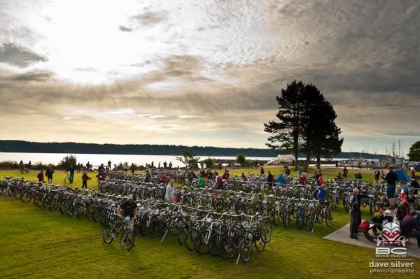 Bikes all racked up and ready to go on the morning of stage 2 of the BC Bike Race