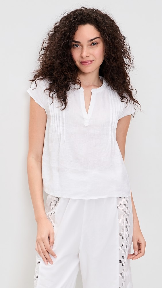 Stella Linen Pintuck Top - White