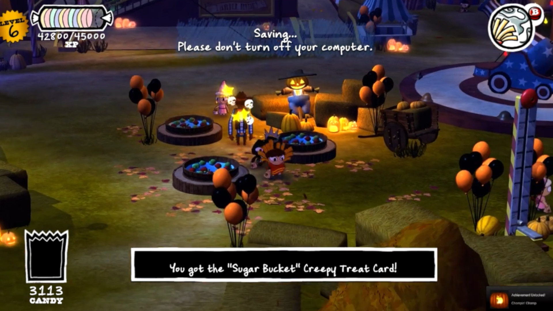 A group of kids at a bobbing apple station during the RPG Costume Quest