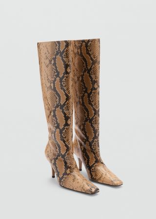 Knee-High Leather Boots With Snakeskin Pattern - Women | Mango United Kingdom