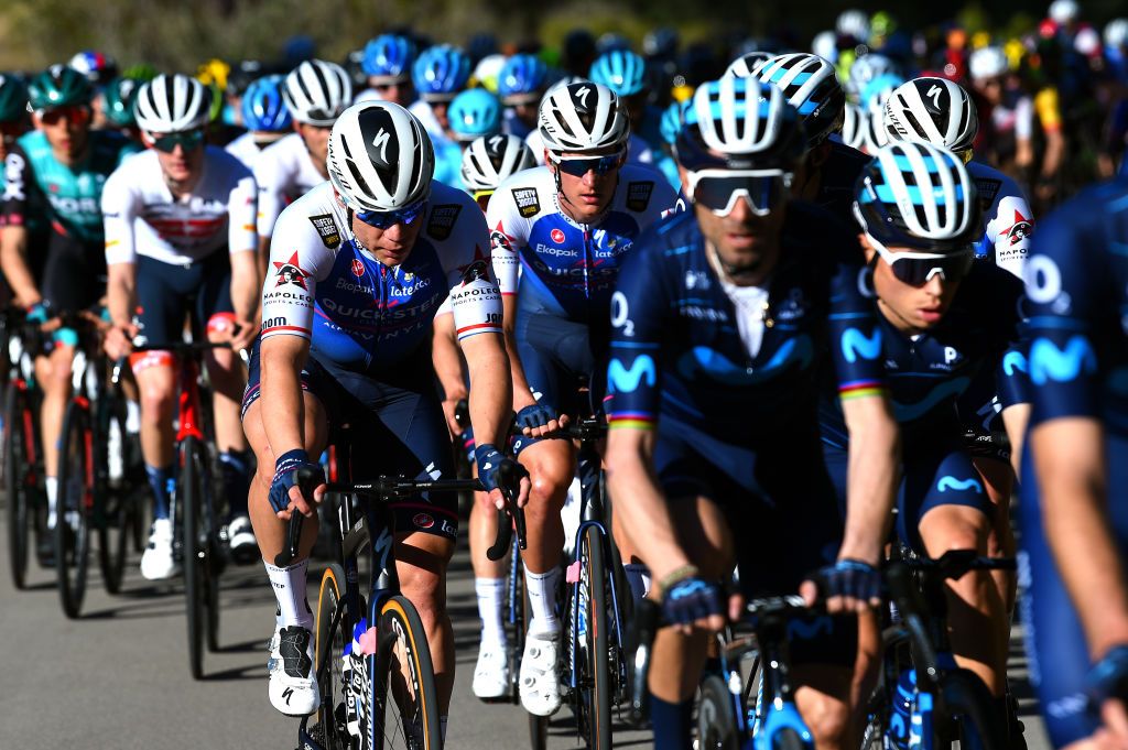 TORRALBA DEL PINAR SPAIN FEBRUARY 02 Fabio Jakobsen of Netherlands and Team QuickStep Alpha Vinyl competes during the 73rd Volta A La Comunitat Valenciana 2022 Stage 1 a 1667km stage from Les Alqueries to Torralba Del Pinar 735m VCV2022 on February 02 2022 in Torralba Del Pinar Spain Photo by Dario BelingheriGetty Images