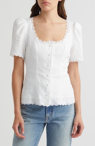 Anabella Linen Button-Up Top