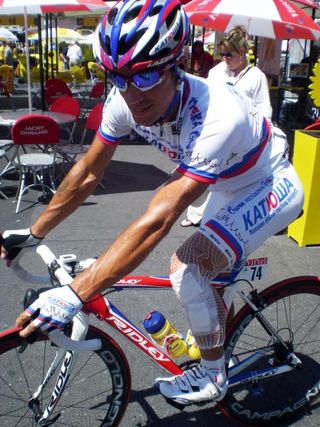 Alexandr Kolobnev (Katusha) was all bandaged up ahead of stage four.