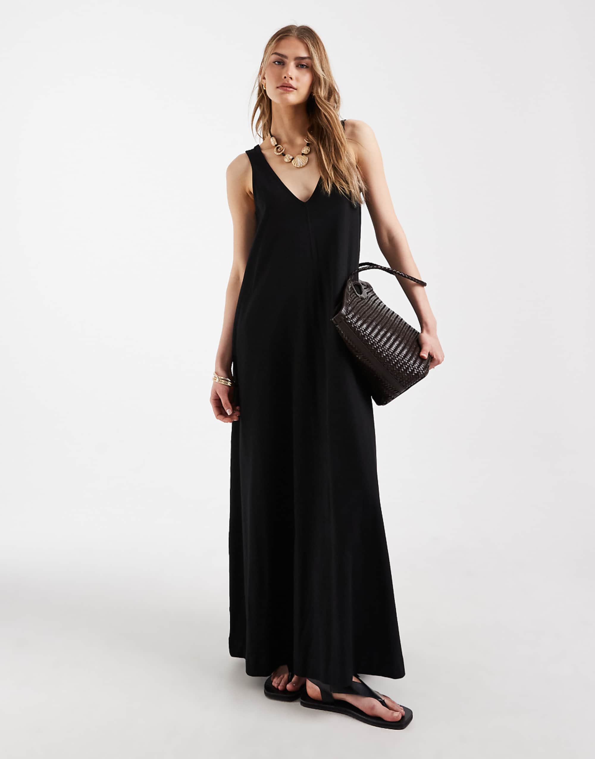 Asos Design Trapeze Maxi Dress in Black