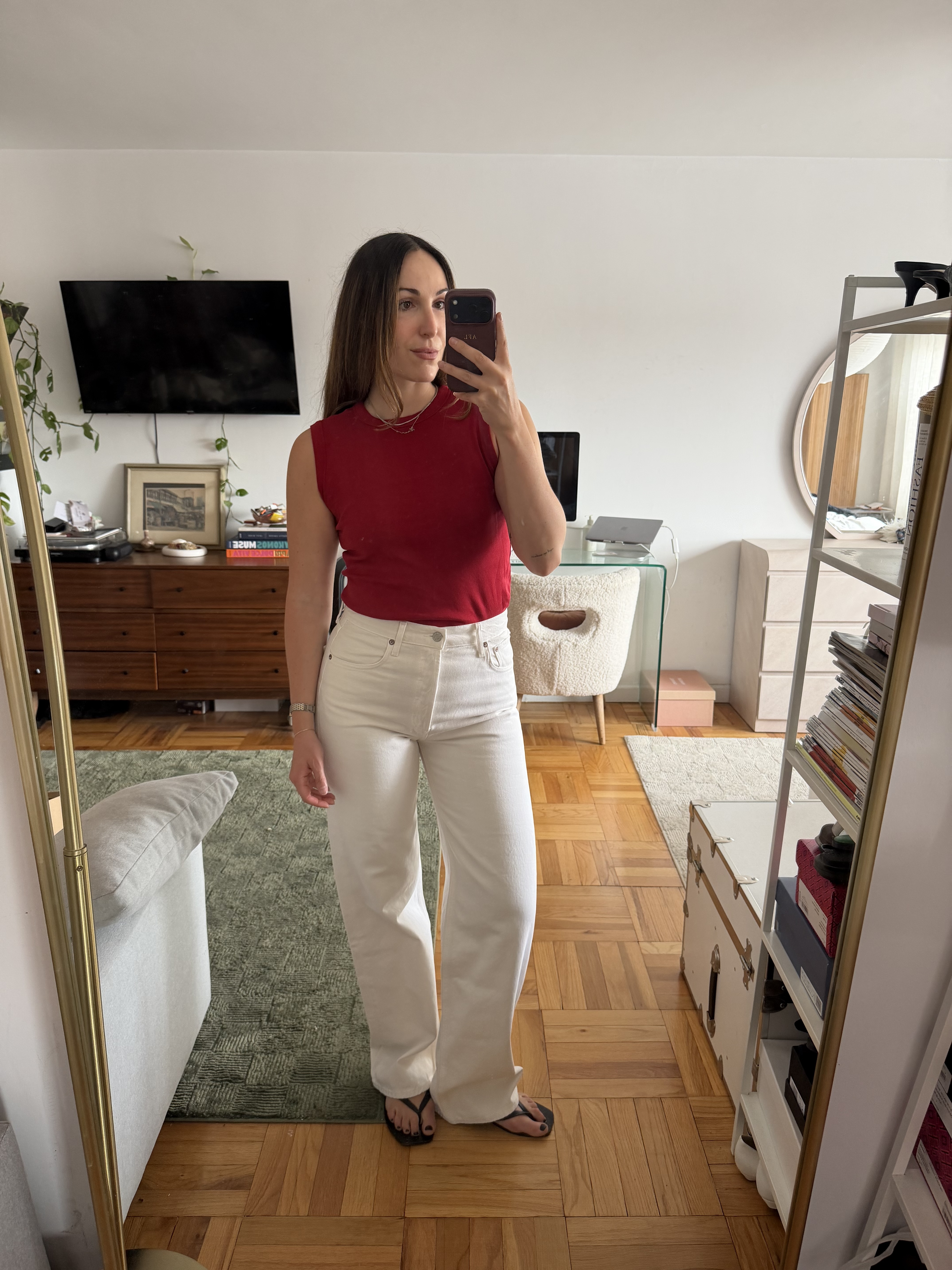 Anna LaPlaca wearing the best white jeans of 2026