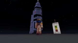 Minecraft skins - a person in a space suit standing with a rocket in the background