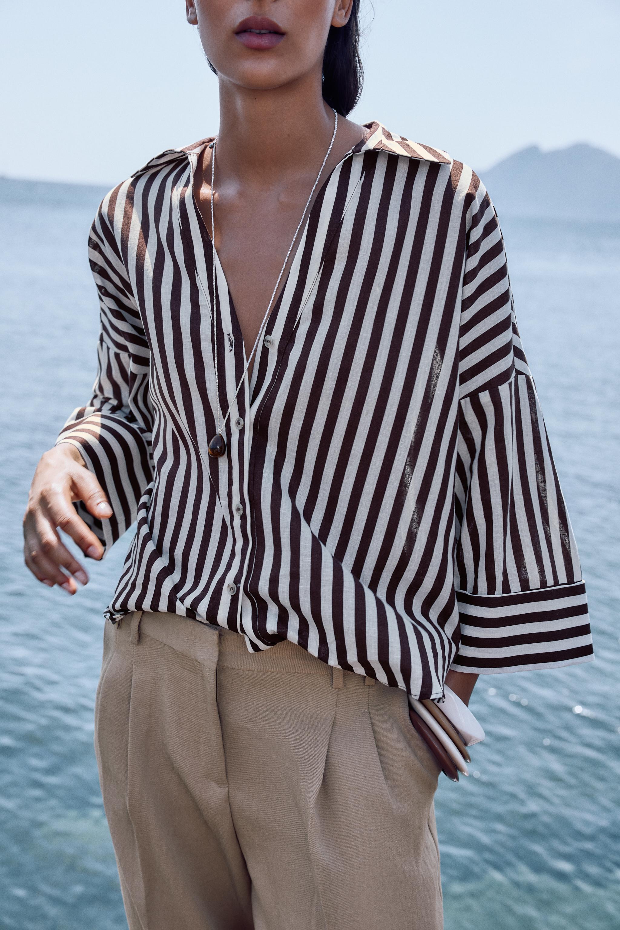 Wide-Sleeve Linen Blend Shirt