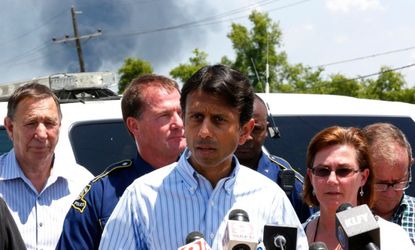 Louisiana Governor, Bobby Jindal, speaks during a news conference near the Williams Olefins chemical plant in St. Gabriel, Louisiana, June 13.