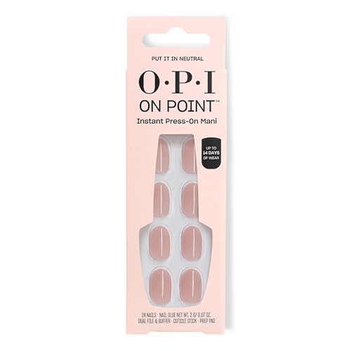 Opi on Point Put It in Neutral | Short Round Soft Nude Beige Pink Press on Nails | 24 Count With Nail Glue | Long Lasting, Reusable, Non-Damaging | Fall 2025 Shades