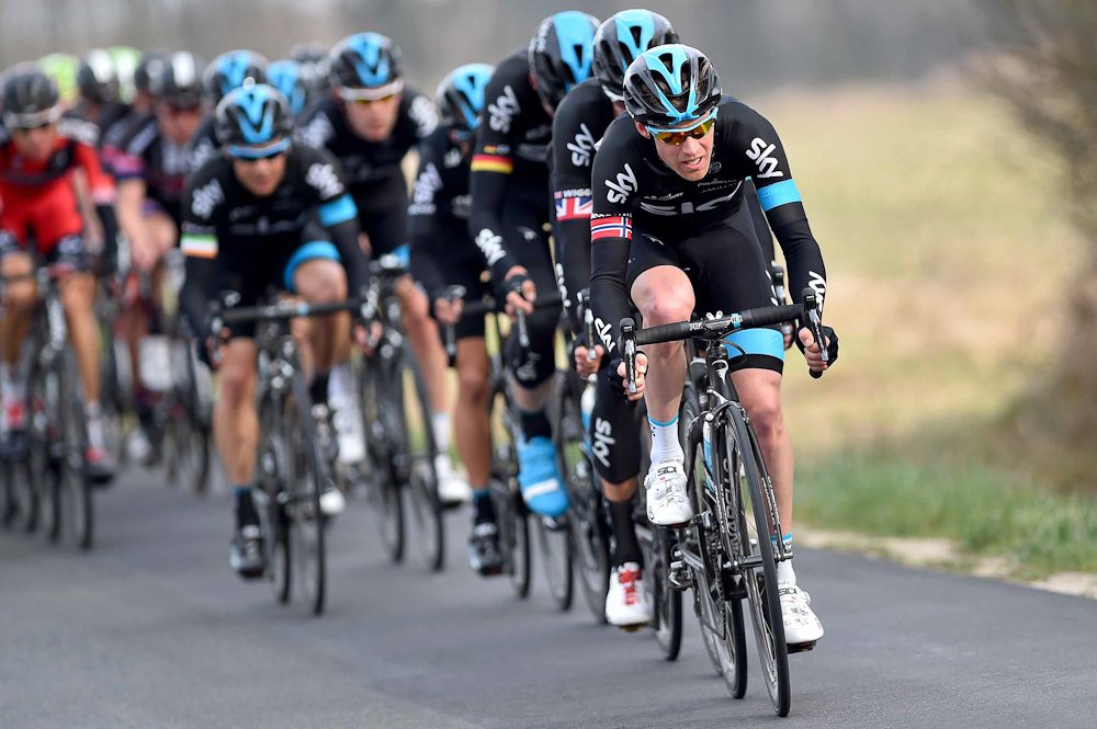 team Sky lead the peloton