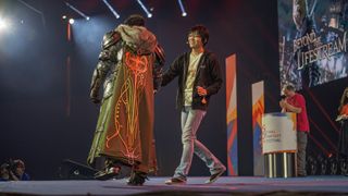Final Fantasy 7 Revelation lead Naoki Hamaguchi meets Final Fantasy 14 lead Naoki Yoshida on stage at Fan Fest