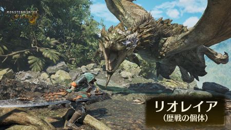 Promotional screenshot of a Tempered Rathian in Monster Hunter Wilds