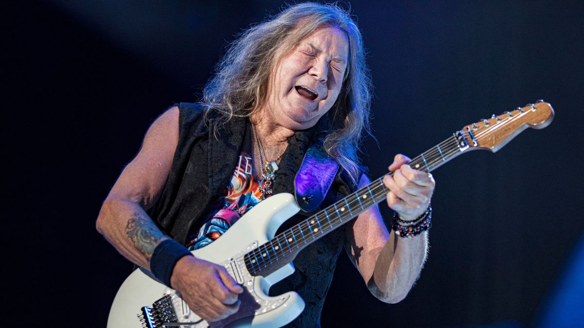Dave Murray of Iron Maiden performs on stage during opening night of the U.S. leg of The Future Past World Tour 2024 at North Island Credit Union Amphitheatre on October 04, 2024 in Chula Vista, California
