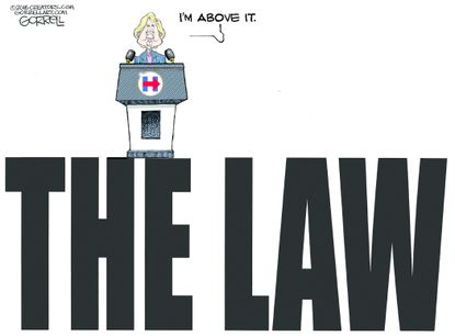 Political cartoon U.S. Hillary Clinton above the law emails